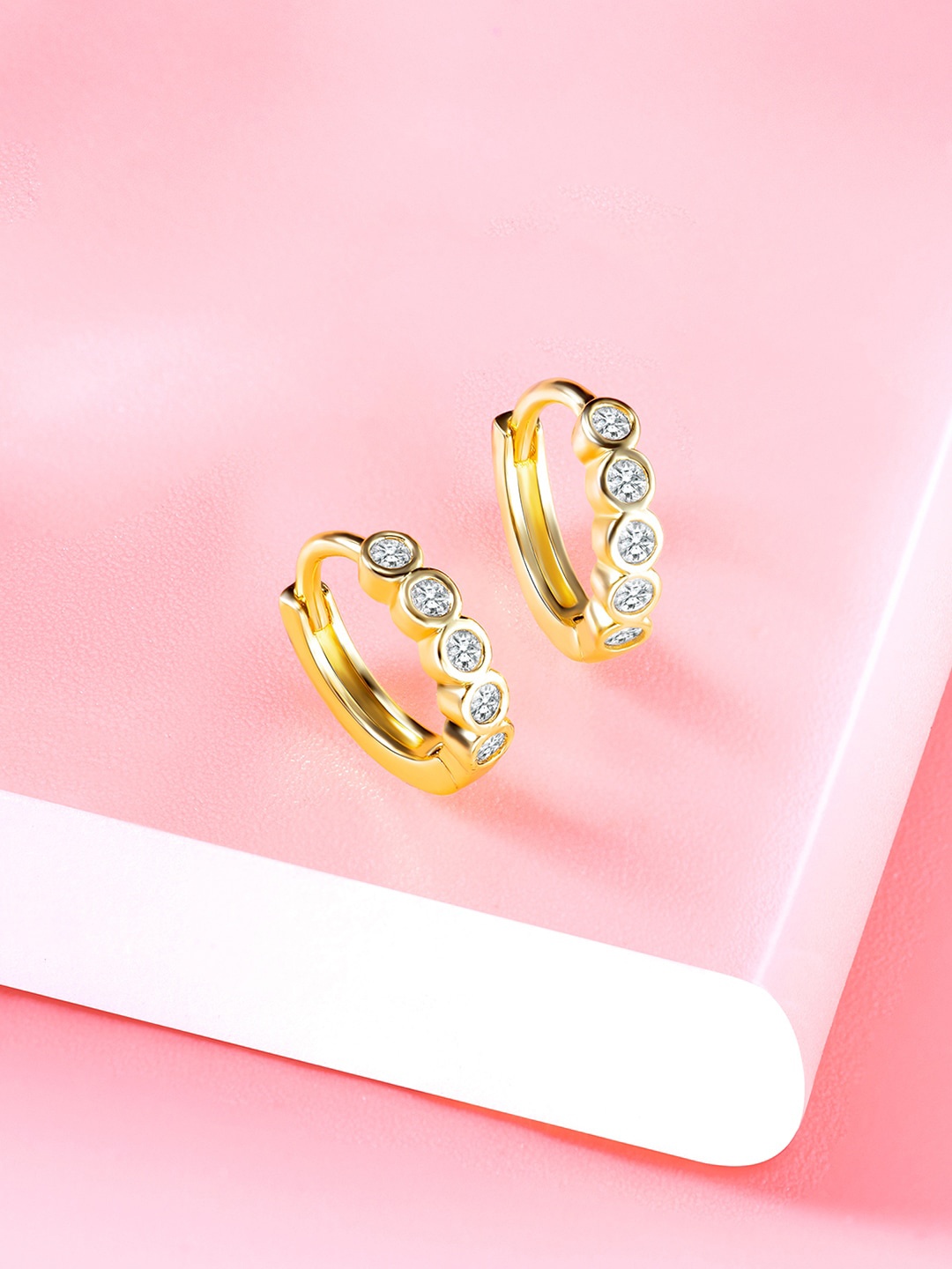 

Peora Gold-Plated Contemporary Cubic Zirconia Hoop Earrings