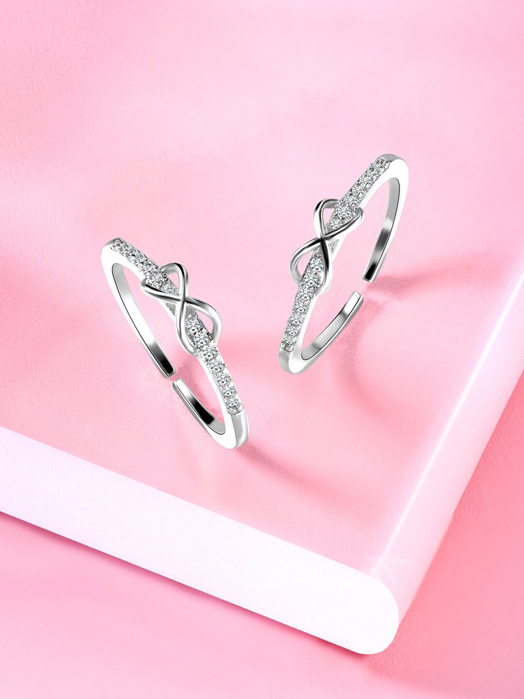 

Peora Silver-Plated CZ-Studded Toe Rings