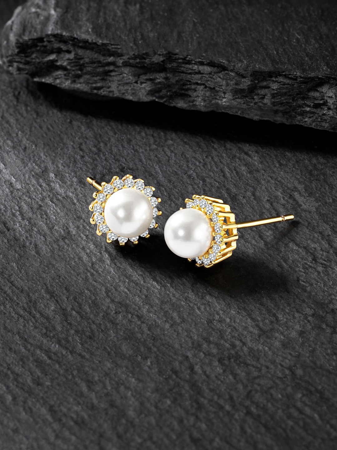 

Peora Gold-Plated Contemporary Cubic Zirconia Studs Earrings