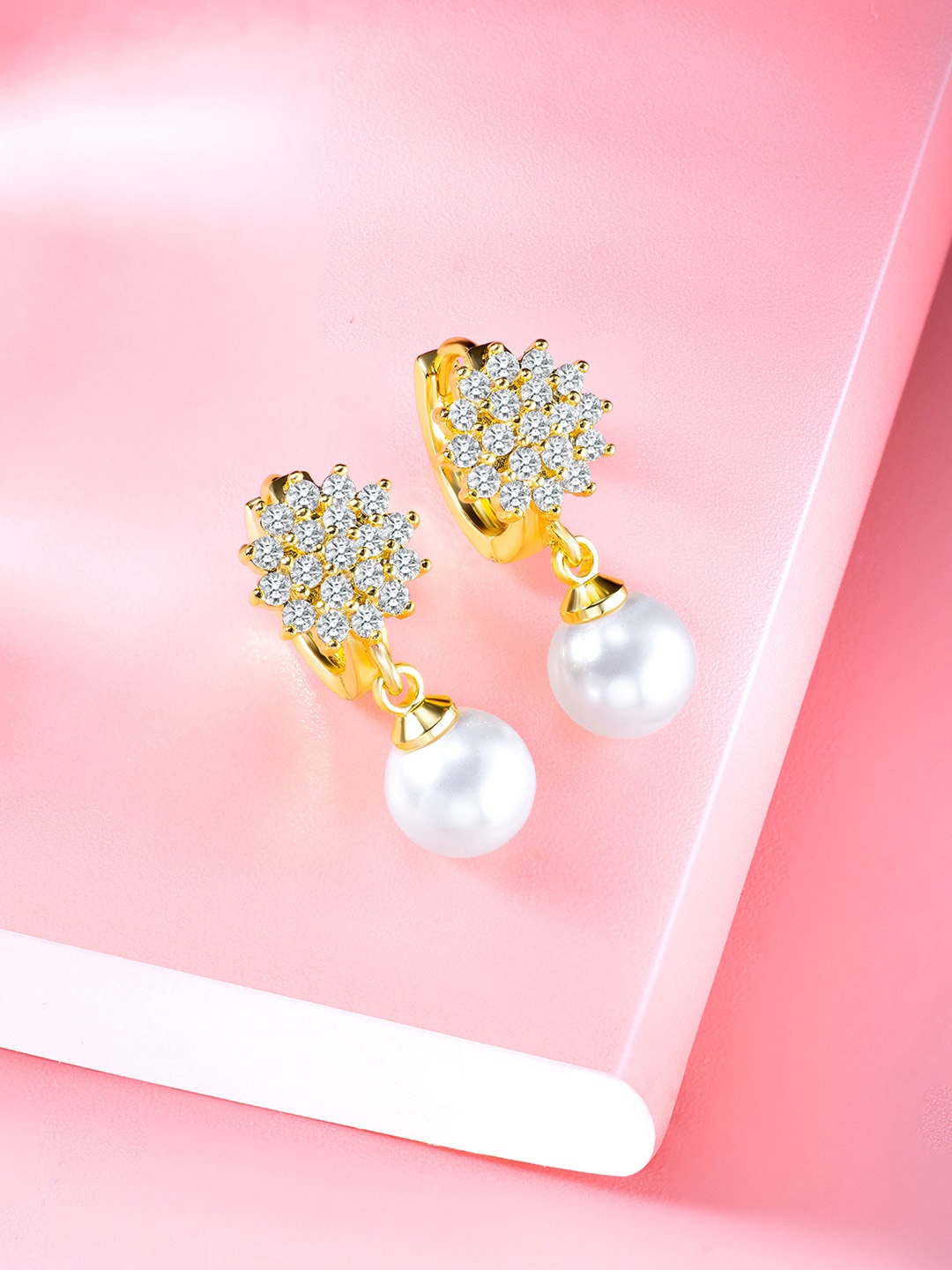 

Peora Gold-Plated Contemporary Cubic Zirconia Drop Earrings