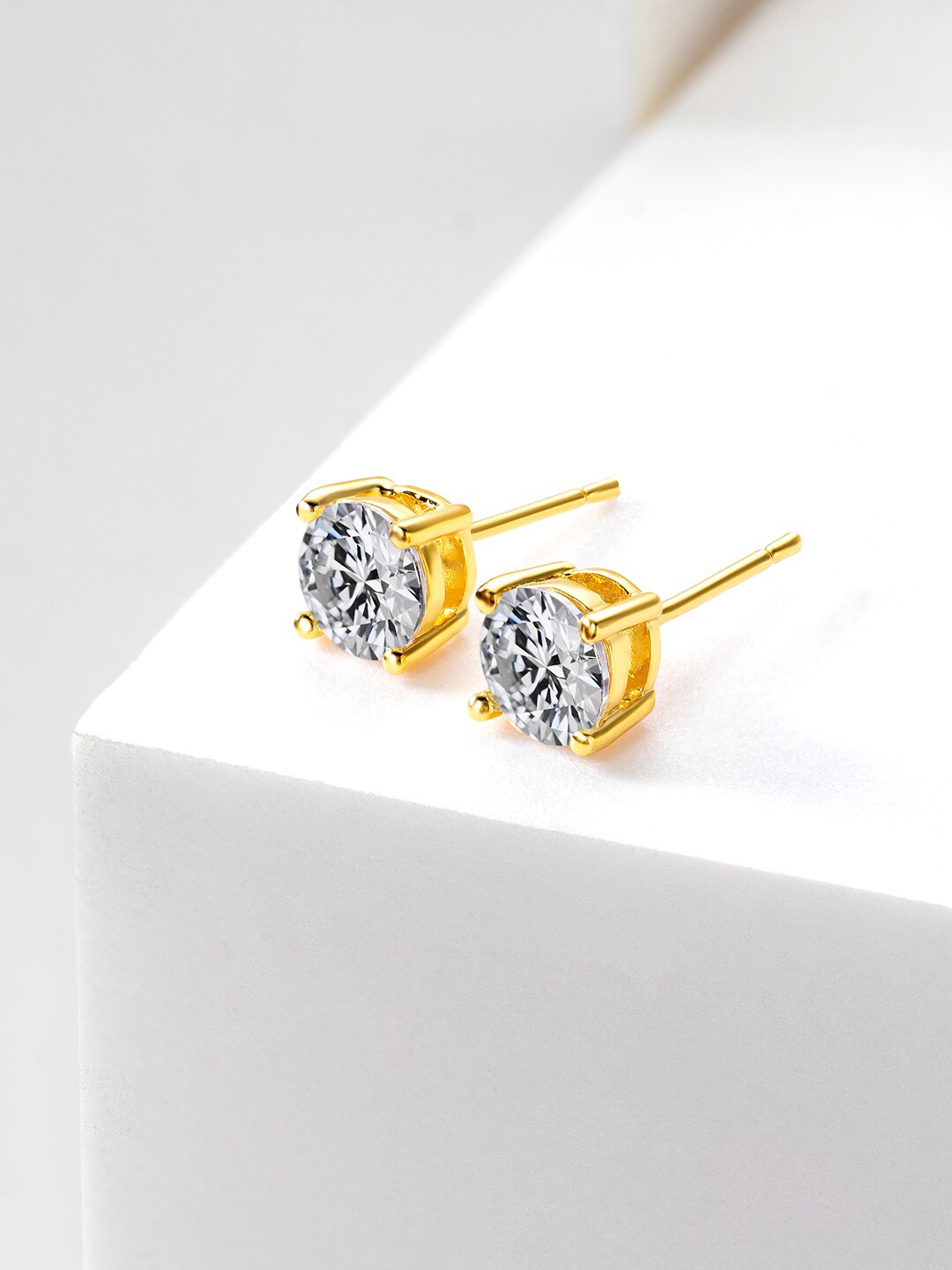

Peora Gold-Plated Contemporary Cubic Zirconia Studs Earrings