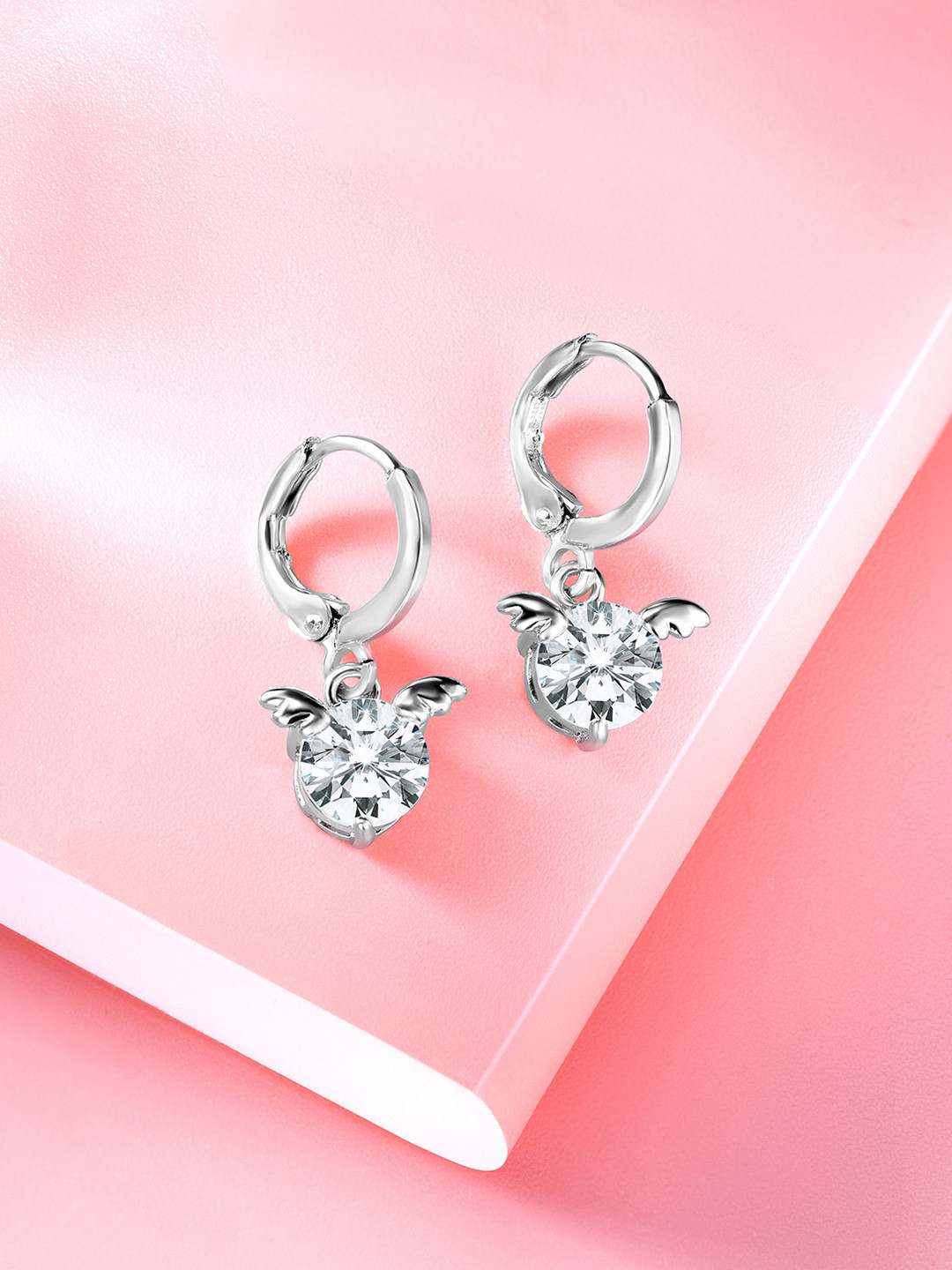 

Peora Silver-Plated Contemporary Cubic Zirconia Hoop Earrings