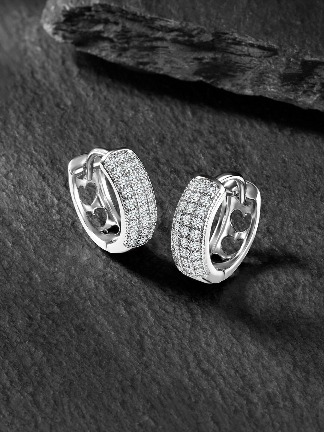 

Peora Silver-Plated Circular Cubic Zirconia Studded Hoop Earrings