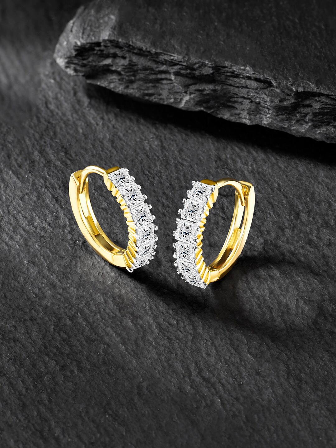 

Peora Gold-Plated Circular Cubic Zirconia Studded Hoop Earrings
