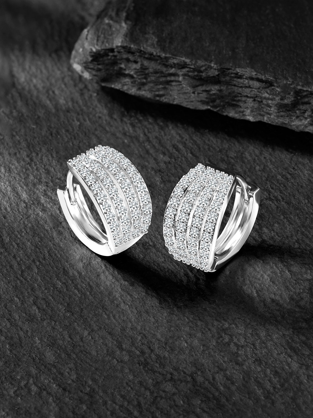 

Peora Silver-Plated Contemporary Cubic Zirconia Hoop Earrings