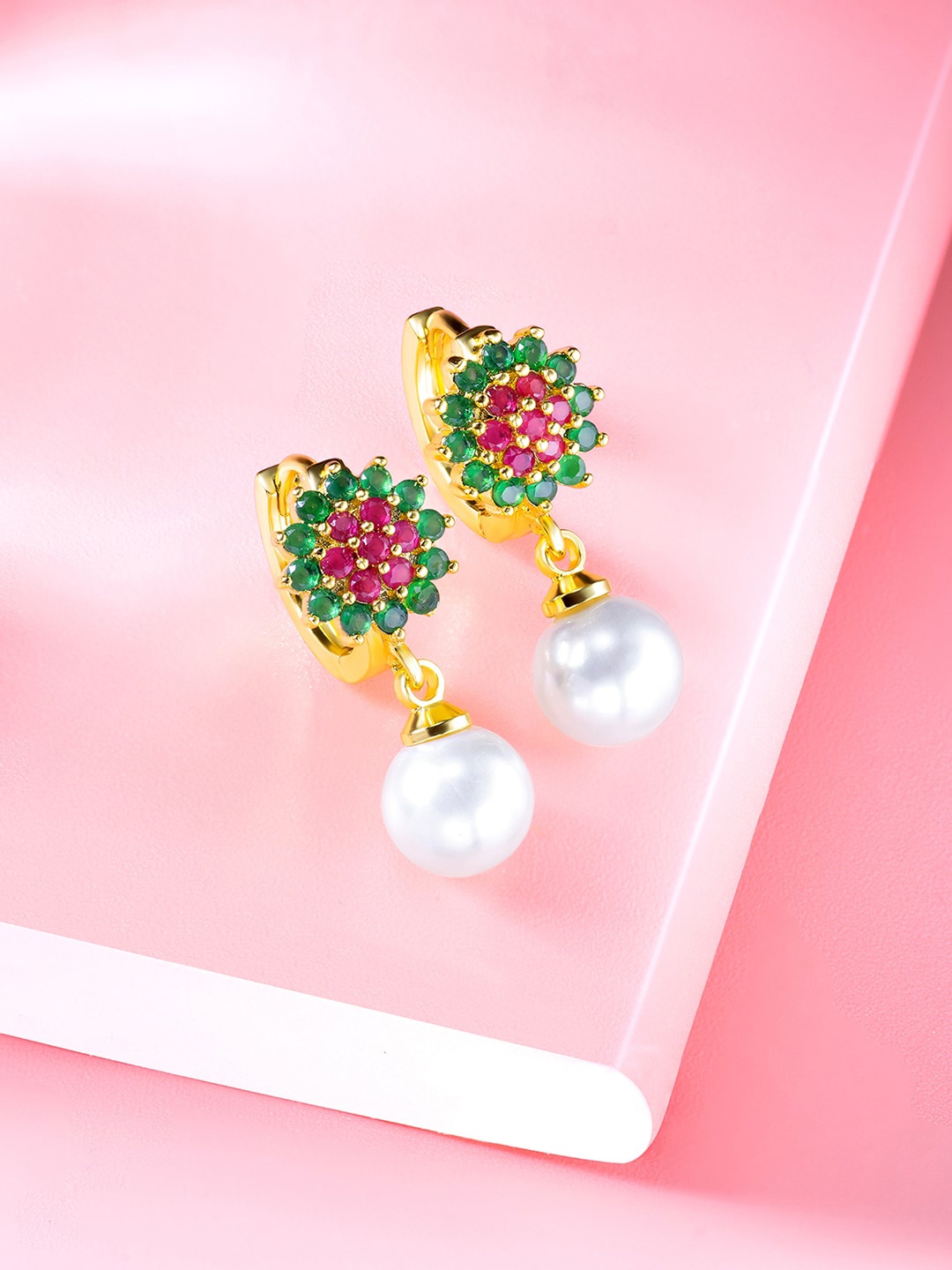 

Peora Gold-Plated Contemporary CZ Studded Drop Earrings