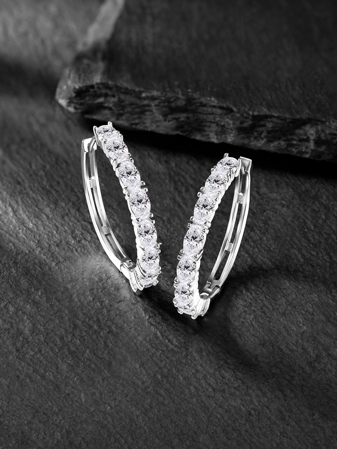 

Peora Silver-Plated Cubic Zirconia Studded Circular Hoop Earrings