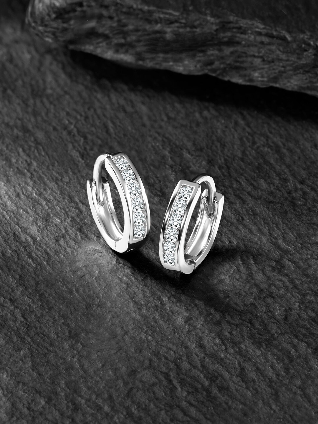 

Peora Silver-Plated Circular Cubic Zirconia Studded Hoop Earrings