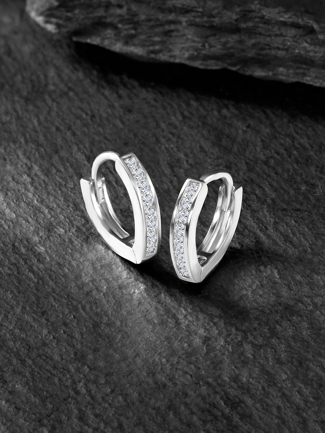 

Peora Silver-Plated Cubic Zirconia Studded Hoop Earrings