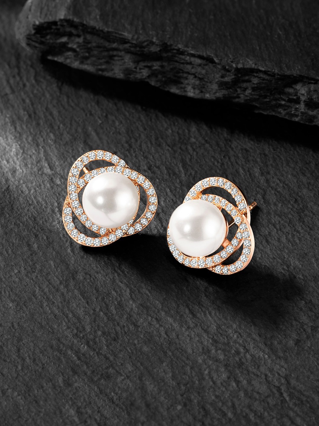 

Peora Rose Gold-Plated Contemporary CZ Studded Studs Earrings