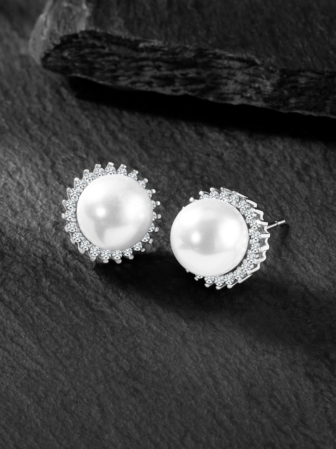 

Peora Silver-Plated Contemporary CZ Studded Studs Earrings