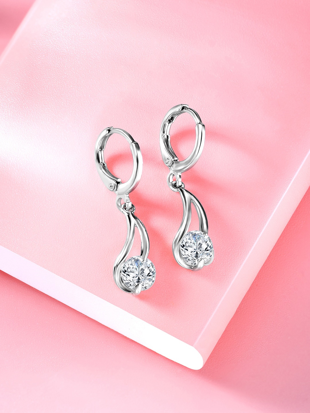 

Peora Silver-Plated Contemporary CZ Studded Hoop Earrings