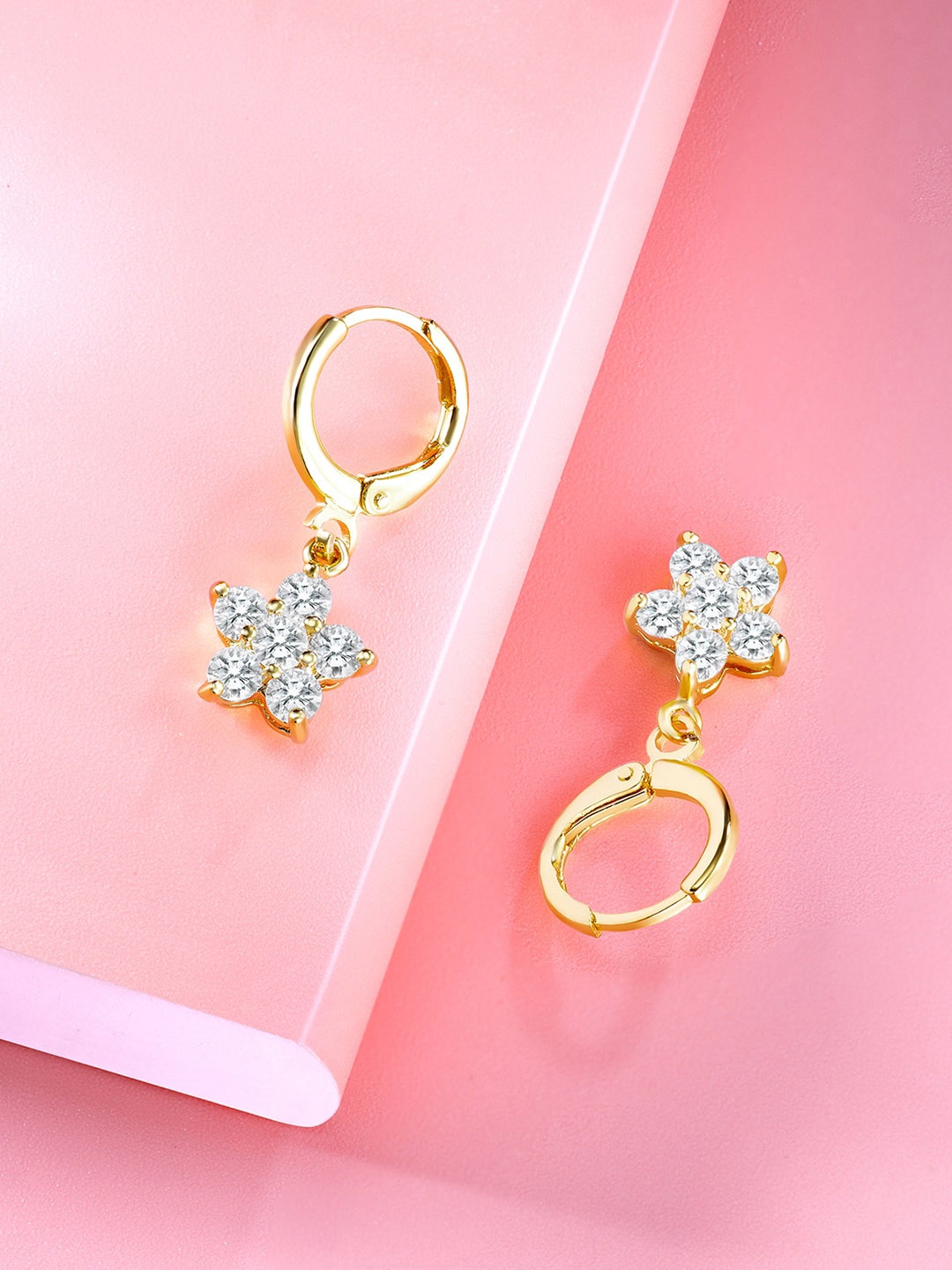 

Peora Gold-Plated Contemporary Cubic Zirconia Studded Hoop Earrings