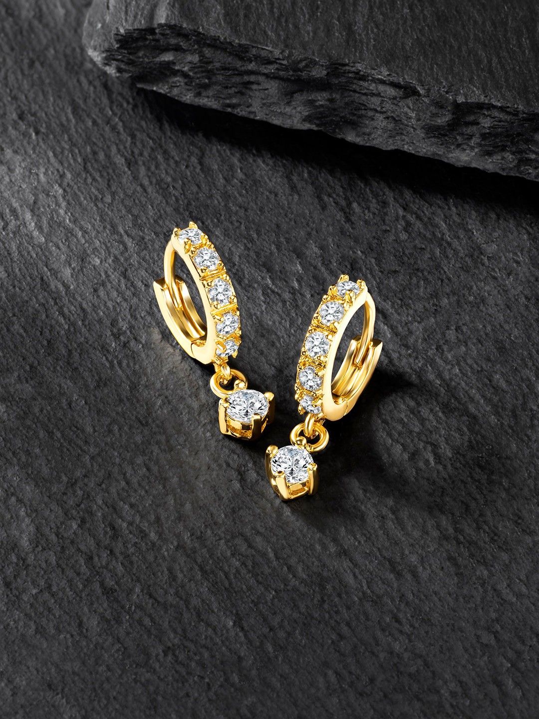 

Peora Gold-Plated Contemporary Cubic Zirconia Studded Hoop Earrings