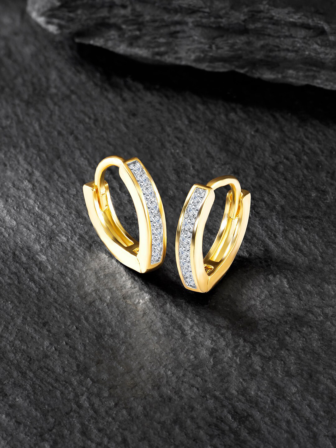 

Peora Gold-Plated Contemporary Cubic Zirconia Hoop Earrings