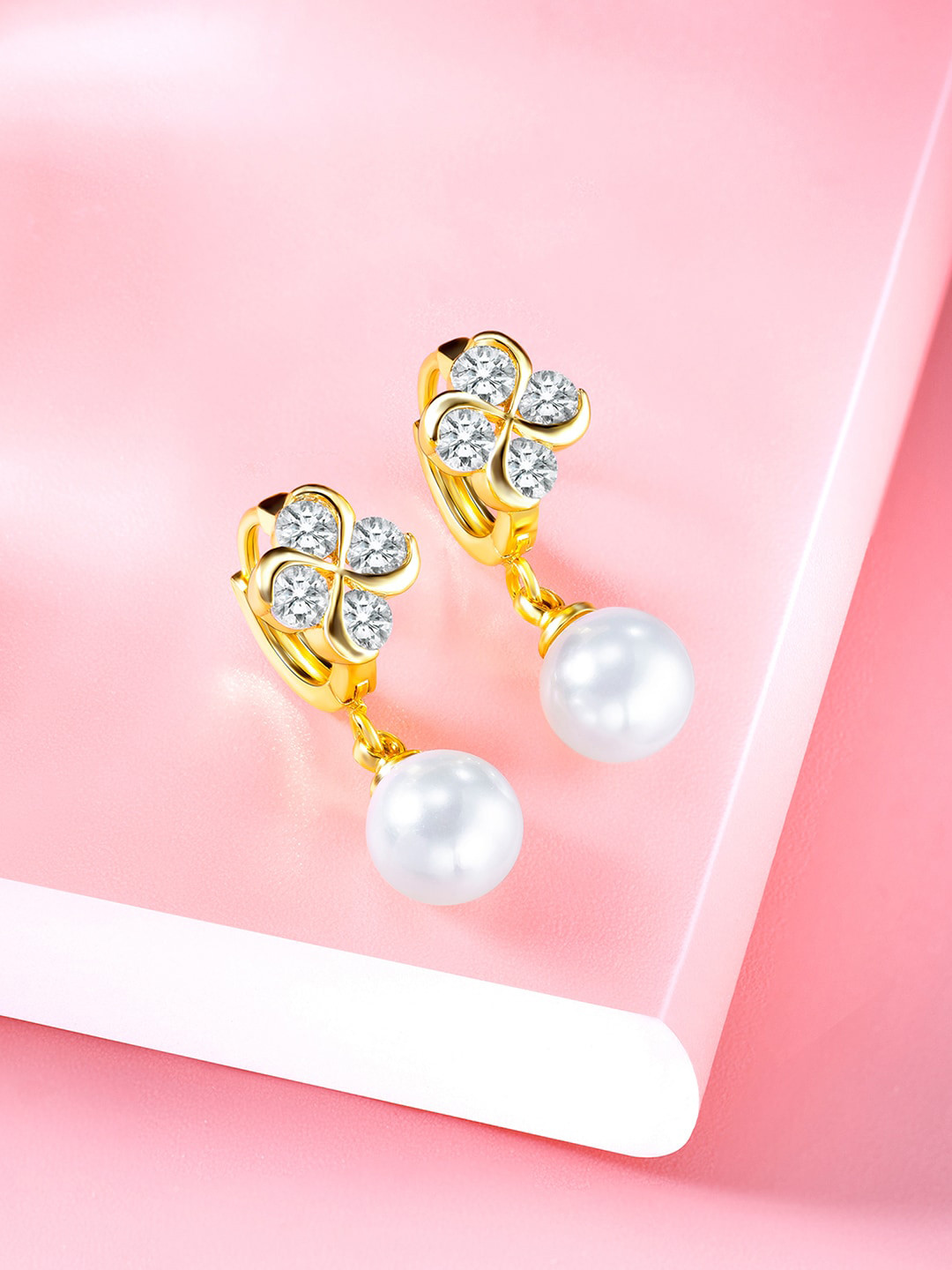 

Peora Gold-Plated Contemporary Cubic Zirconia Drop Earrings