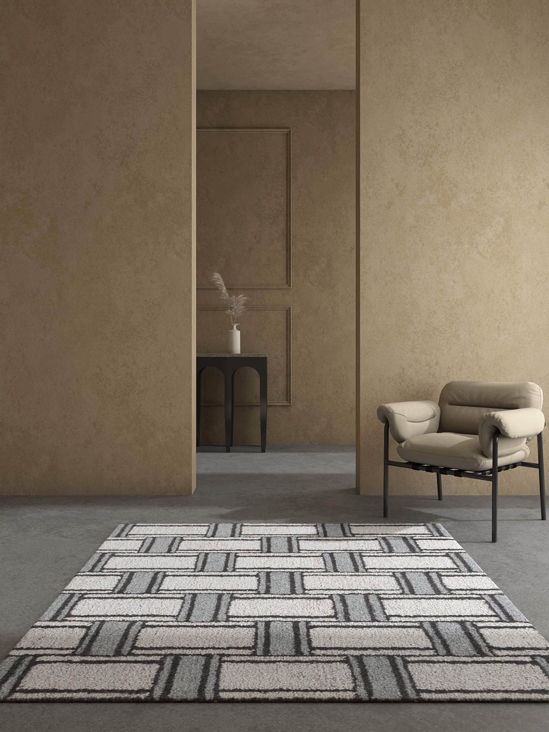 

Jaipur Rugs Grey & Black Geometric Patten Rectangular Carpet, Off white