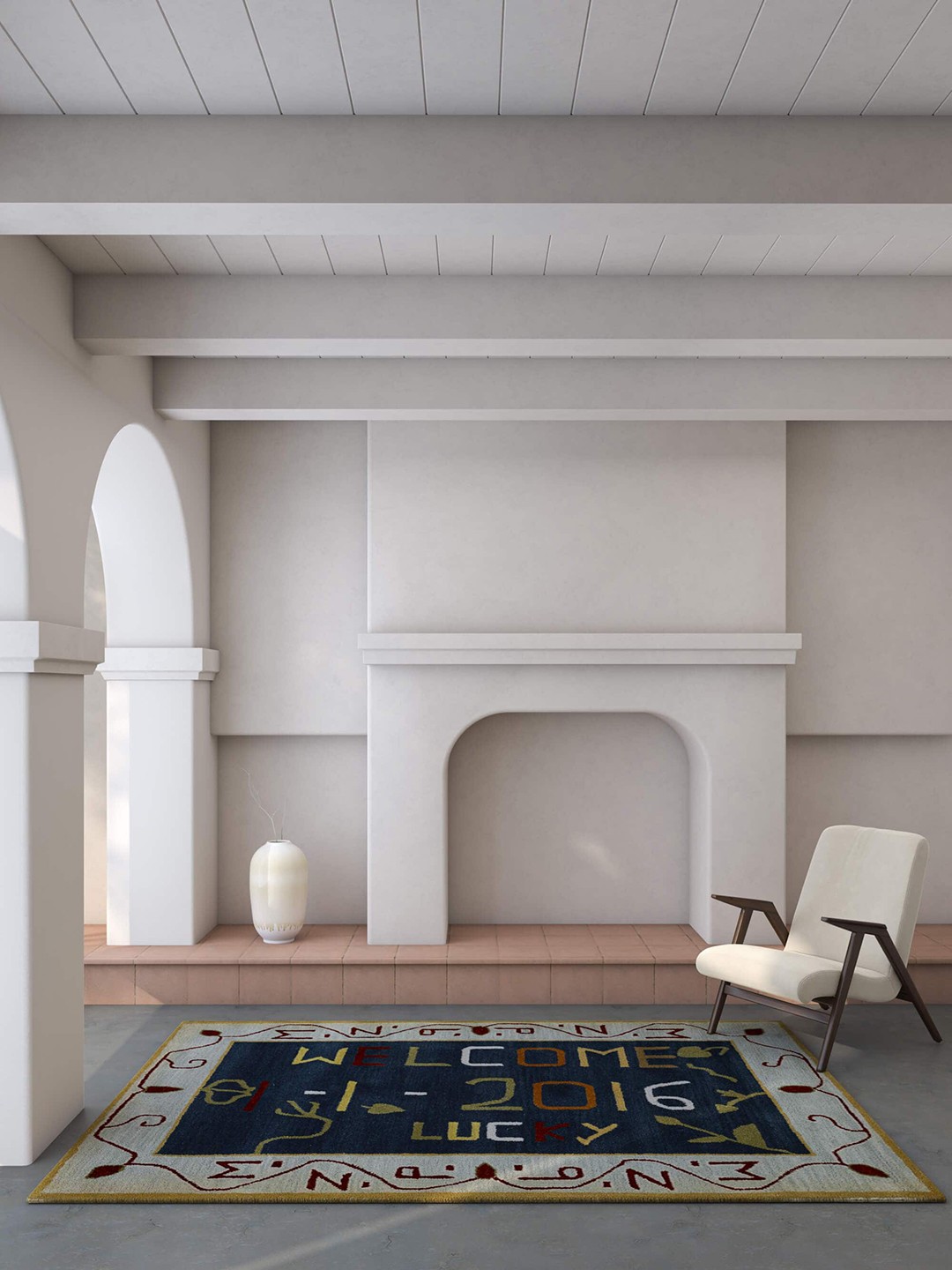 

Jaipur Rugs Aqua Collection Blue & Grey Striped Rectangular Woolen Dhurrie Carpet