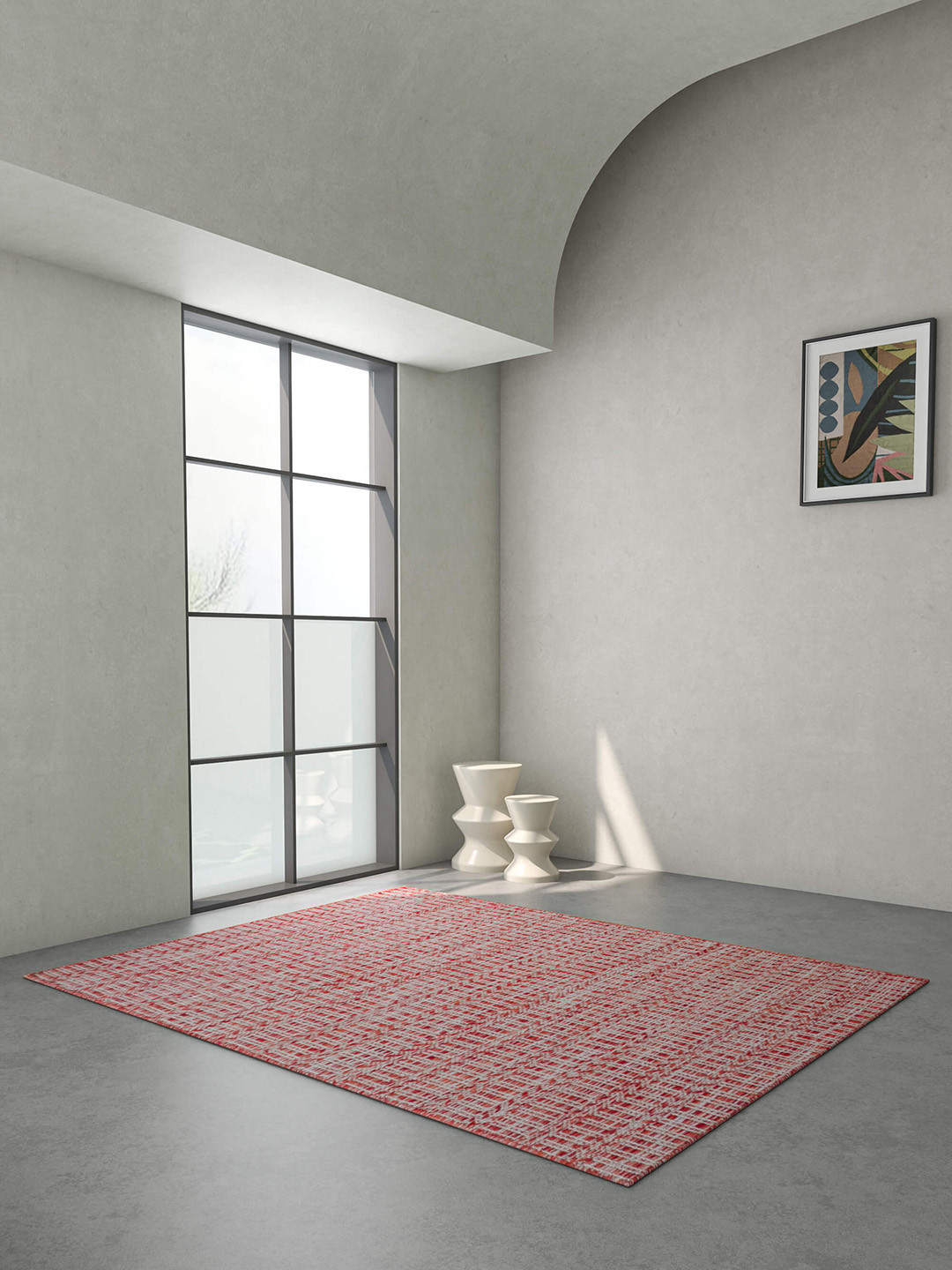

Jaipur Rugs Sile Collection Off-White & Red Geometric Design Woolen Dhurrie Carpet