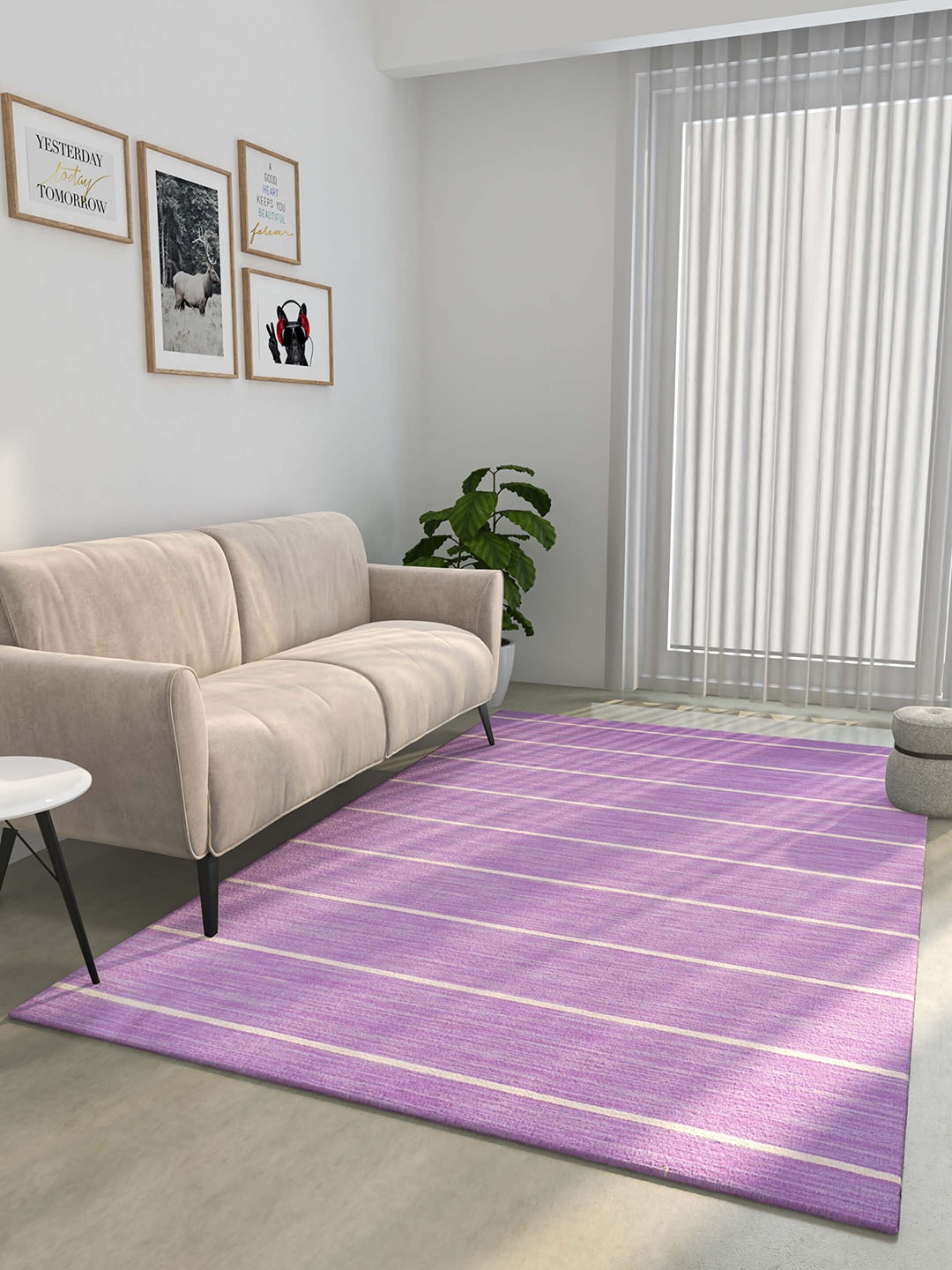

Jaipur Rugs Lavender & White Striped Design Rectangular Woolen Dhurrie Carpet