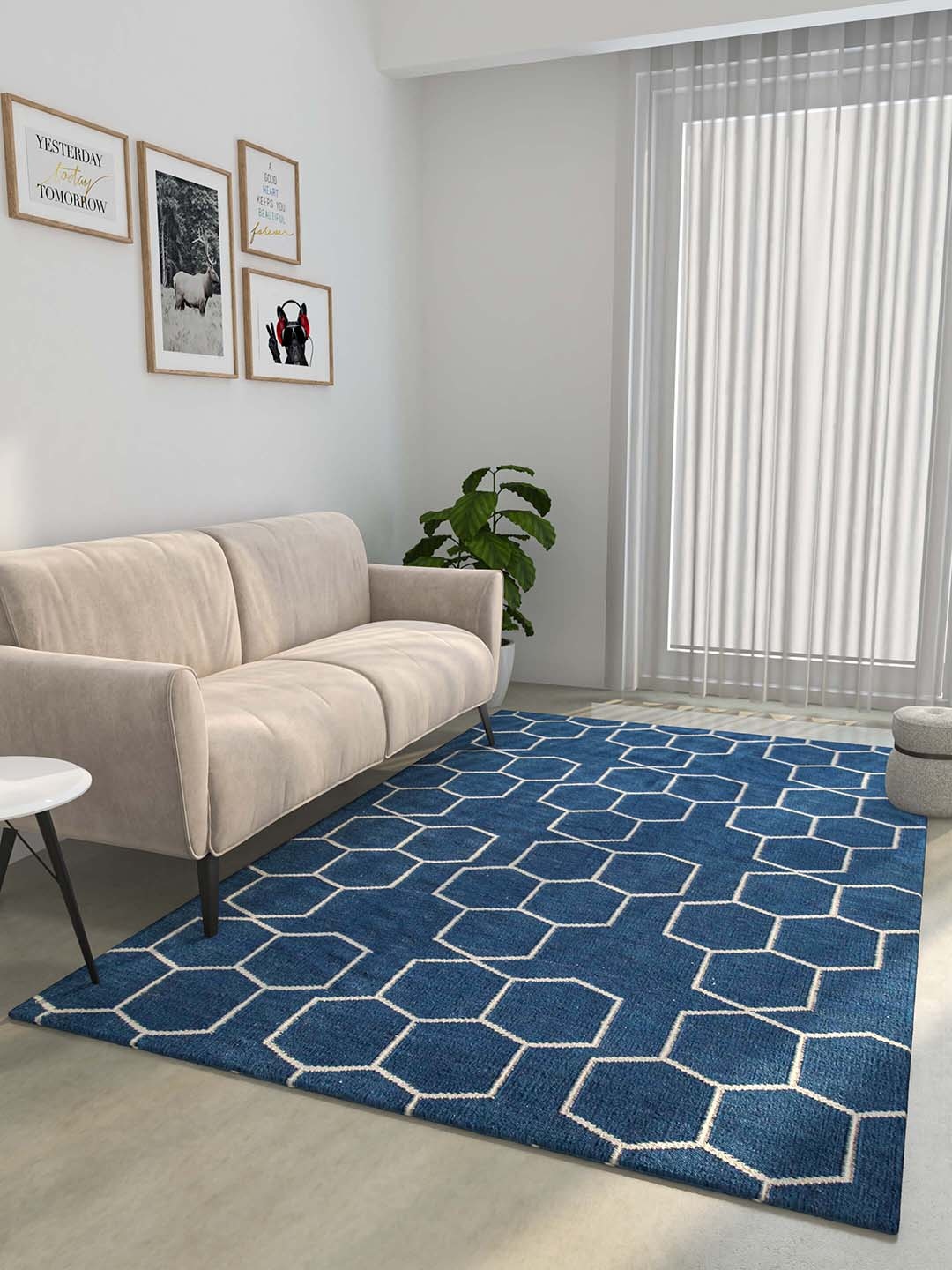 

Jaipur Rugs Maroc Collection Blue & White Trellis Design Woolen Dhurrie Carpet