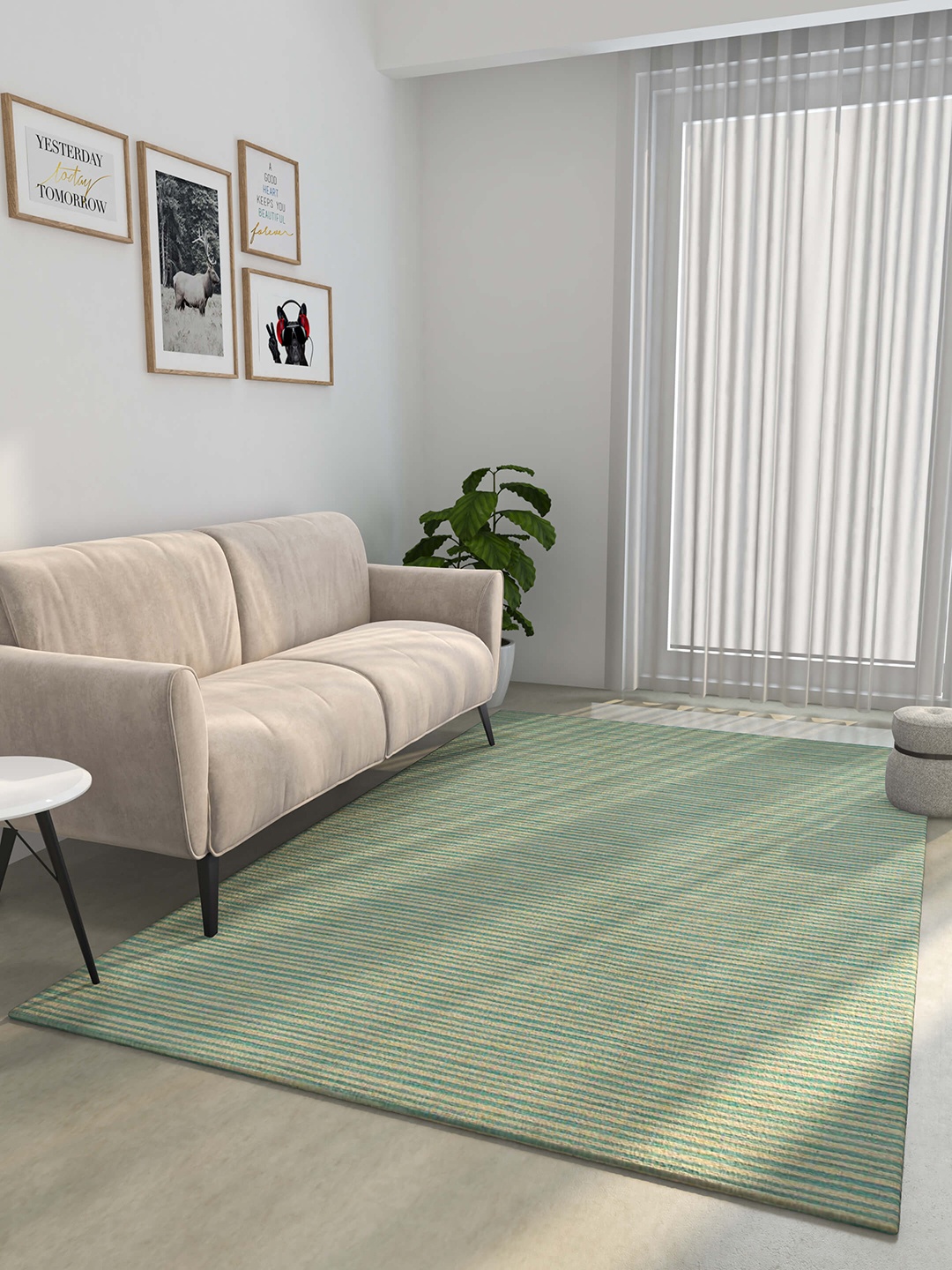 

Jaipur Rugs Blue & Beige Striped Woolen Rectangular Carpet