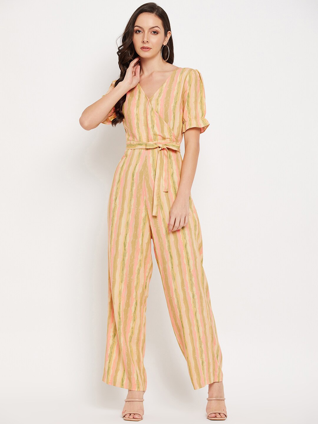 

Madame Wrap Styled Striped Basic Jumpsuit, Mustard