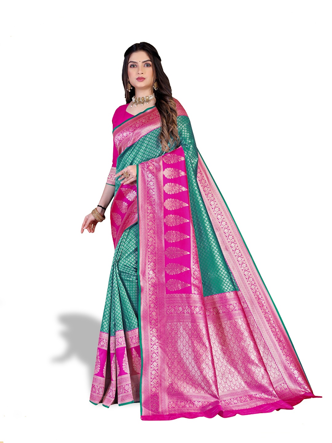 

N N ENTERPRISE Woven Design Zari Kanjeevaram Saree, Sea green