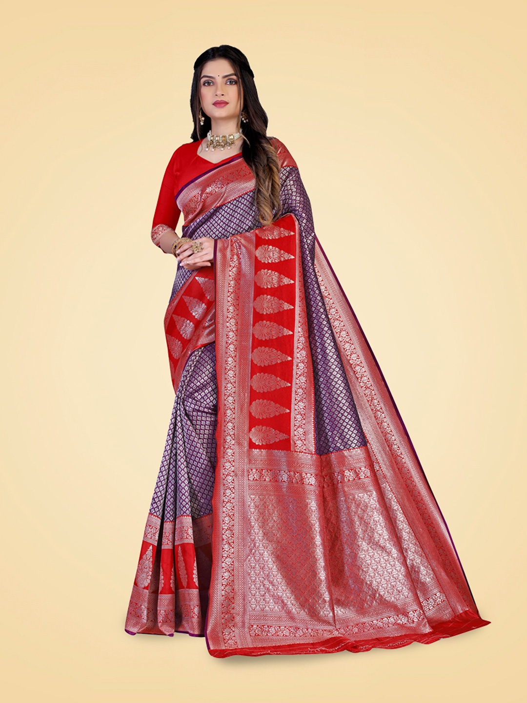 

N N ENTERPRISE Woven Design Zari Kanjeevaram Saree, Purple