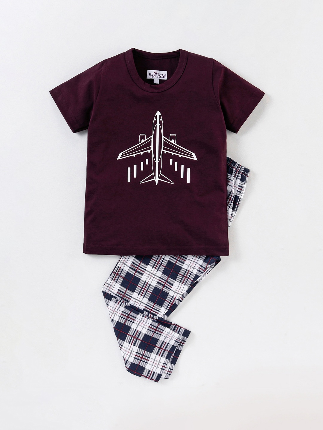 

Nite Flite Boys Graphic Printed Pure Cotton Night Suit, Maroon