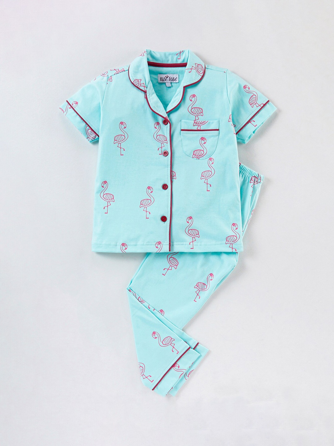 

Nite Flite Girls Conversational Printed Pure Cotton Night Suit, Green
