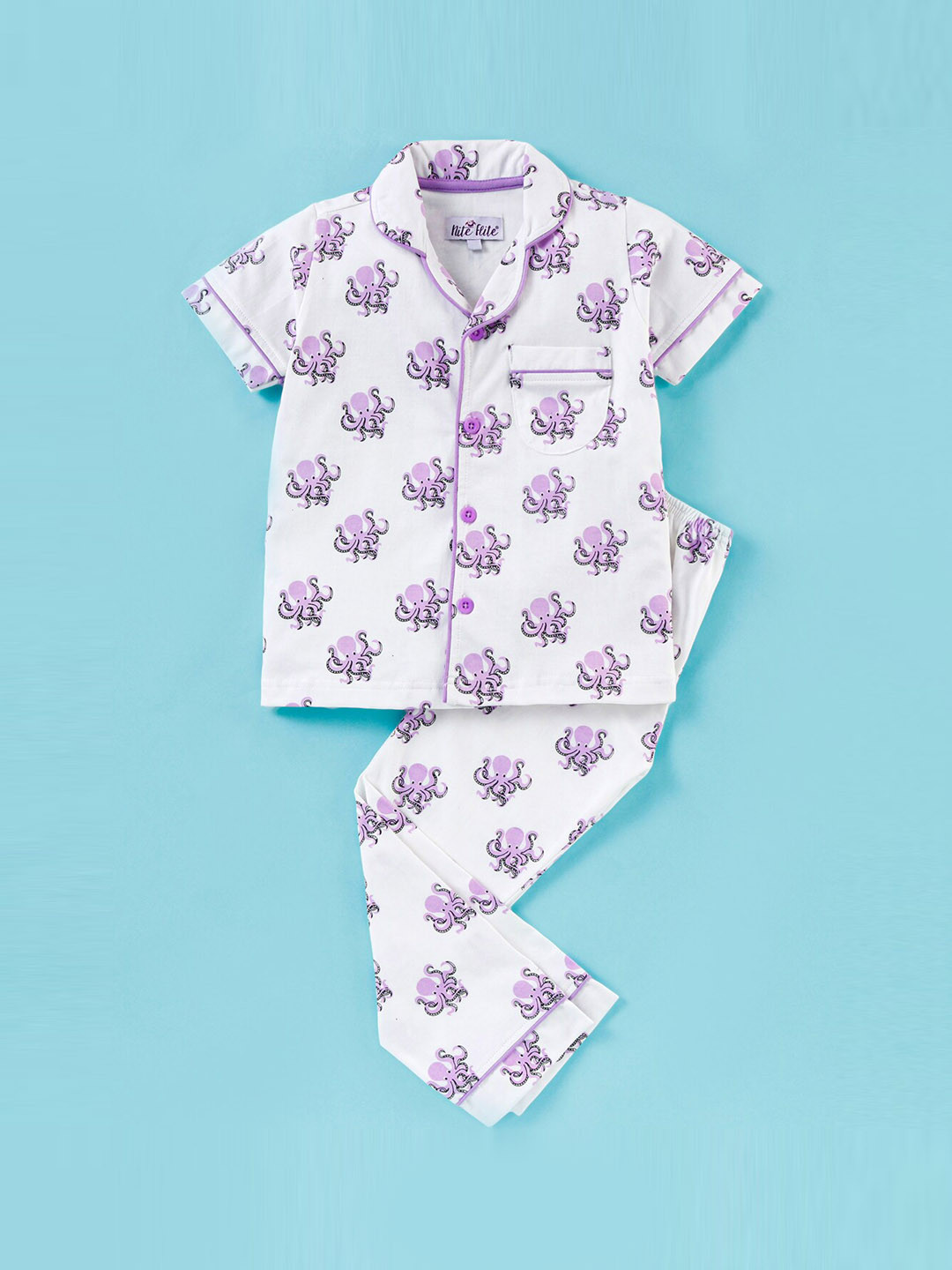 

Nite Flite Kids Conversational Printed Pure Cotton Night Suit, White
