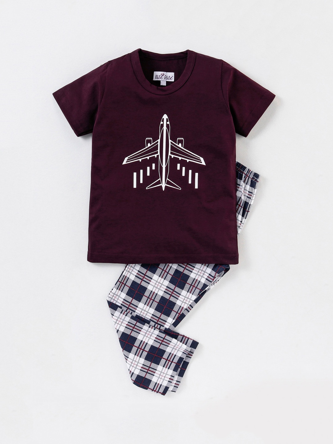 

Nite Flite Boys Graphic Printed Pure Cotton Night Suit, Maroon