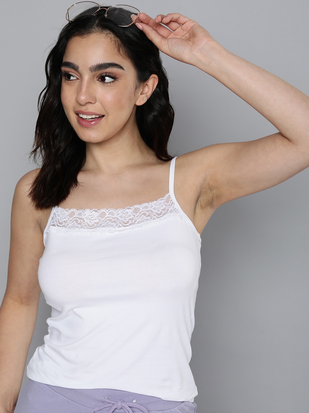 

HERE&NOW Women Solid Lacy Camisole, White