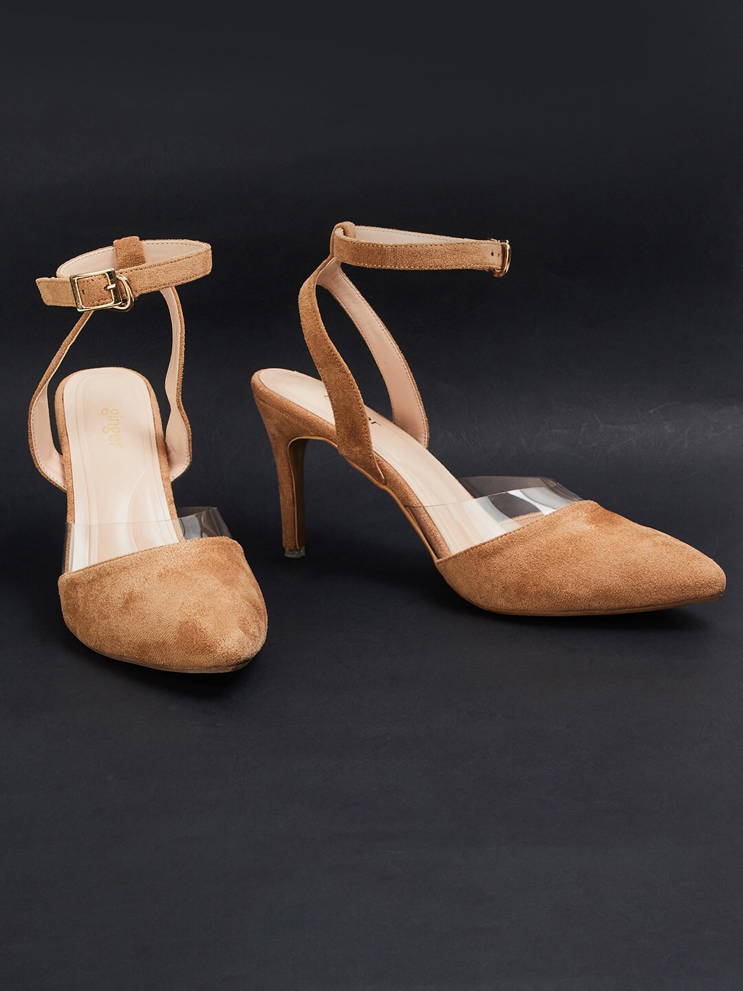 

Ginger by Lifestyle Pointed Toe Stiletto Mules With Ankle Loop, Tan