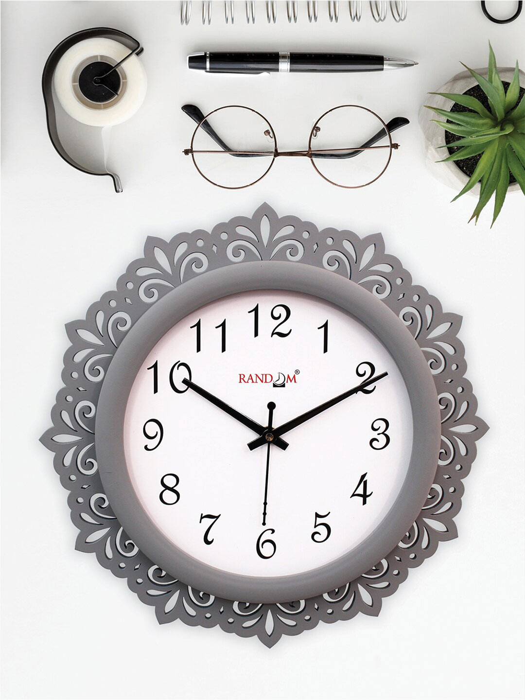 

RANDOM Grey & White Textured Contemporary Wooden Wall Clock
