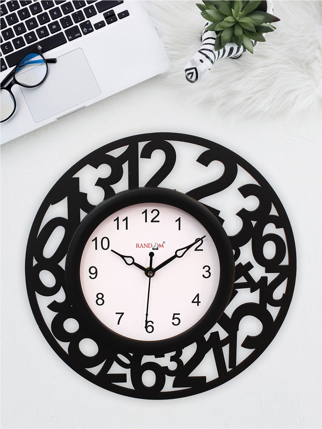 

RANDOM Black & White Textured Contemporary Wooden Wall Clock