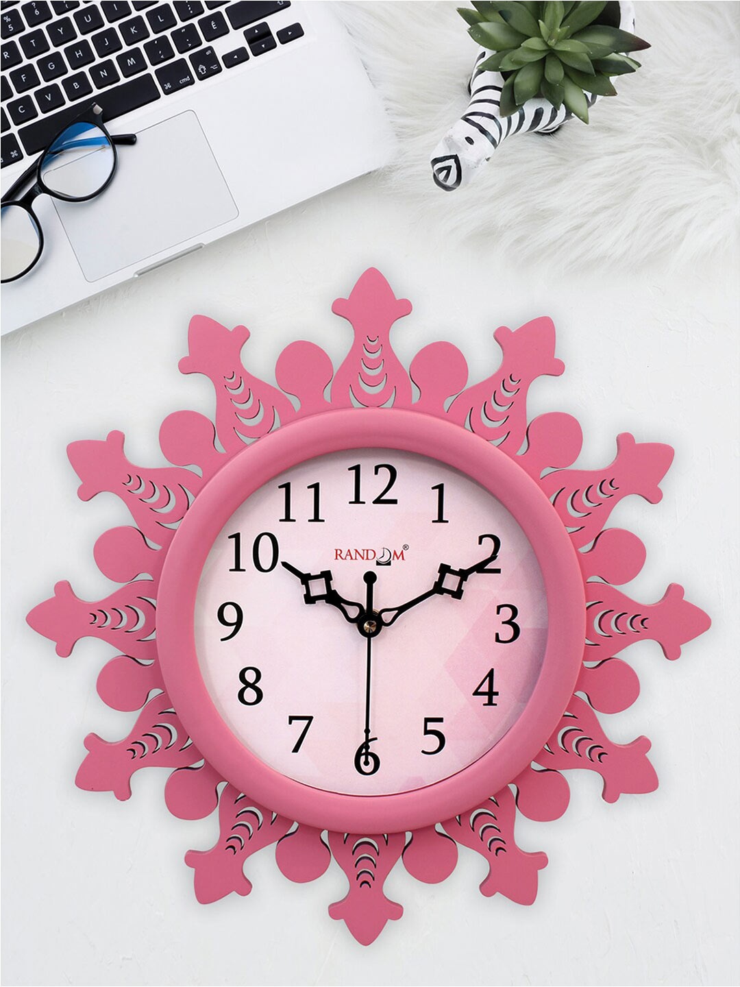 RANDOM Pink Wooden Analogue Contemporary Wall Clock