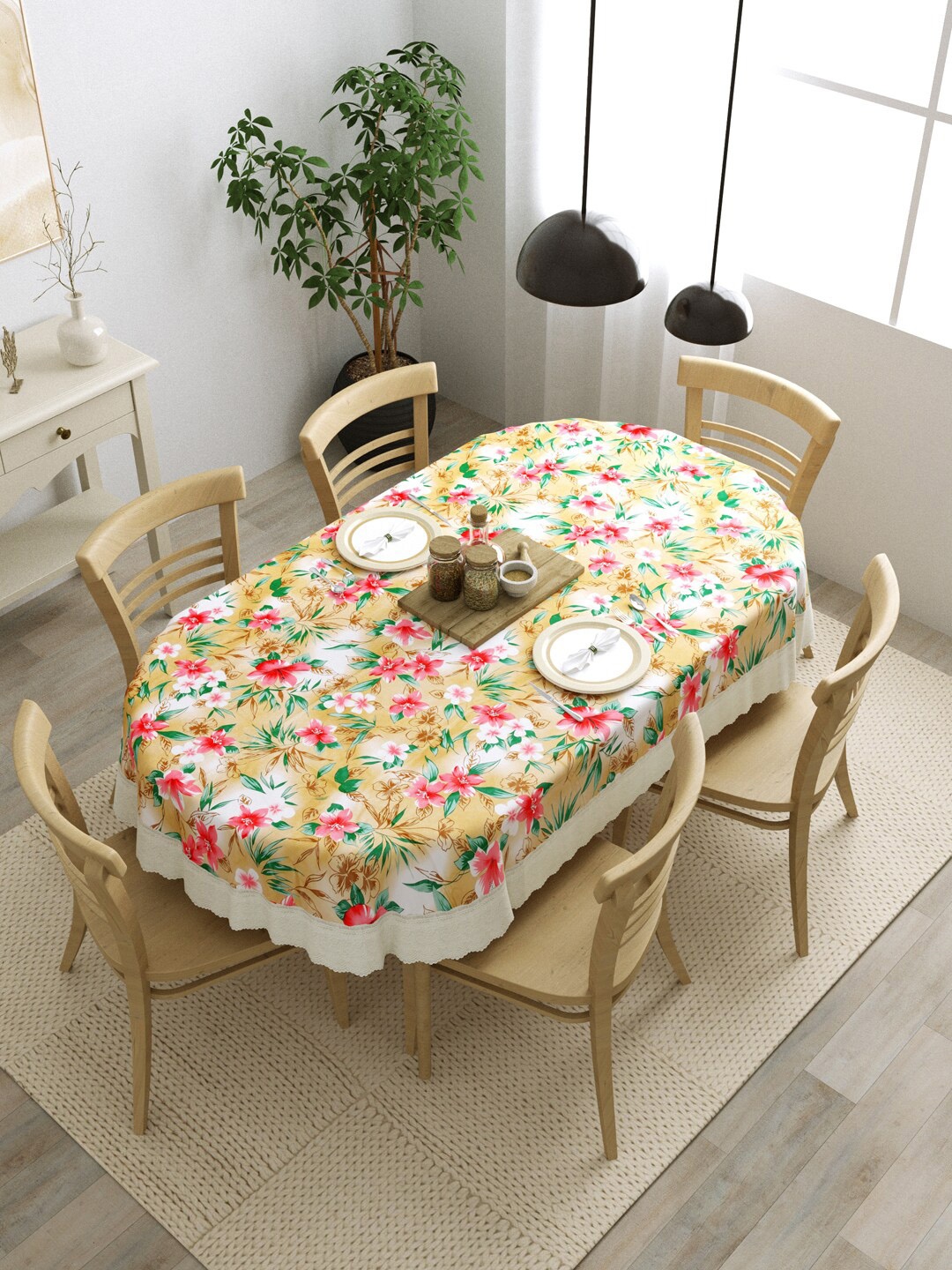 

Clasiko Brown & Pink Floral Printed Oval Shaped 6-Seater Dining Table Cover