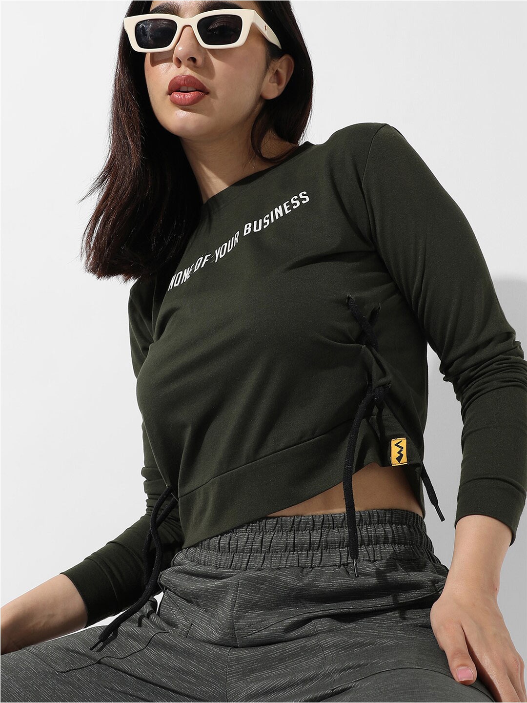 

Campus Sutra Green Typography Printed Regular Top
