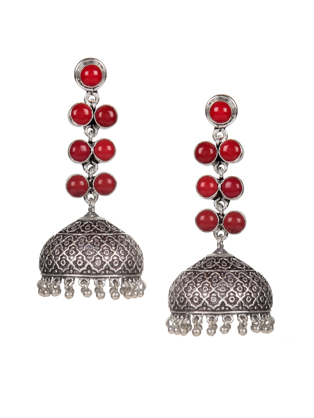 

Bamboo Tree Jewels Red Dome Shaped Jhumkas