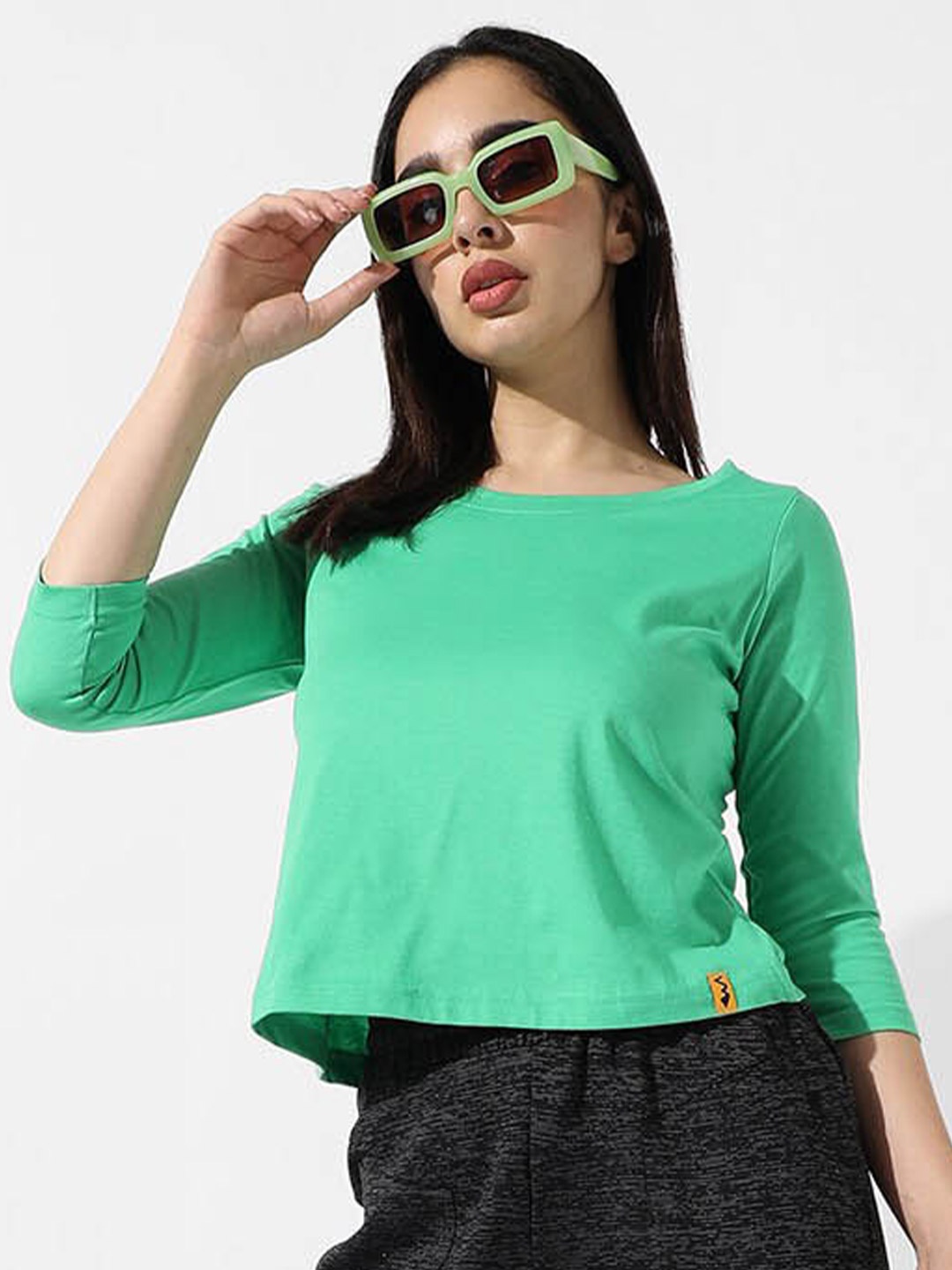 

Campus Sutra Green Round Neck Cotton T-shirt