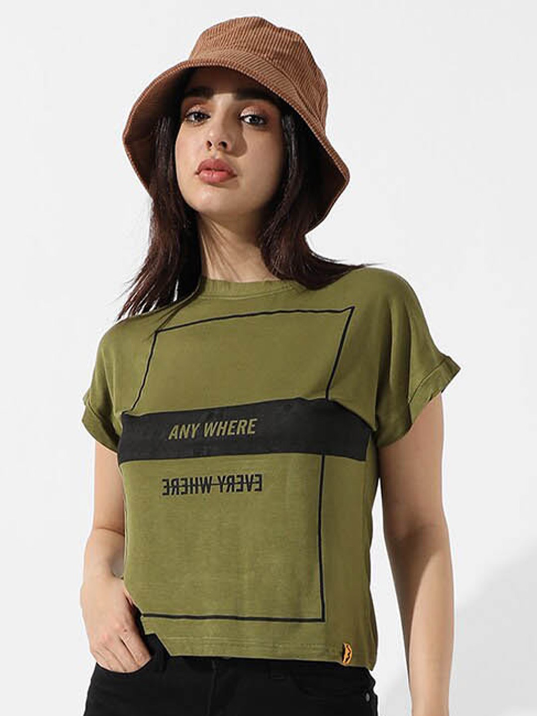 

Campus Sutra Green Typography Print T-shirt