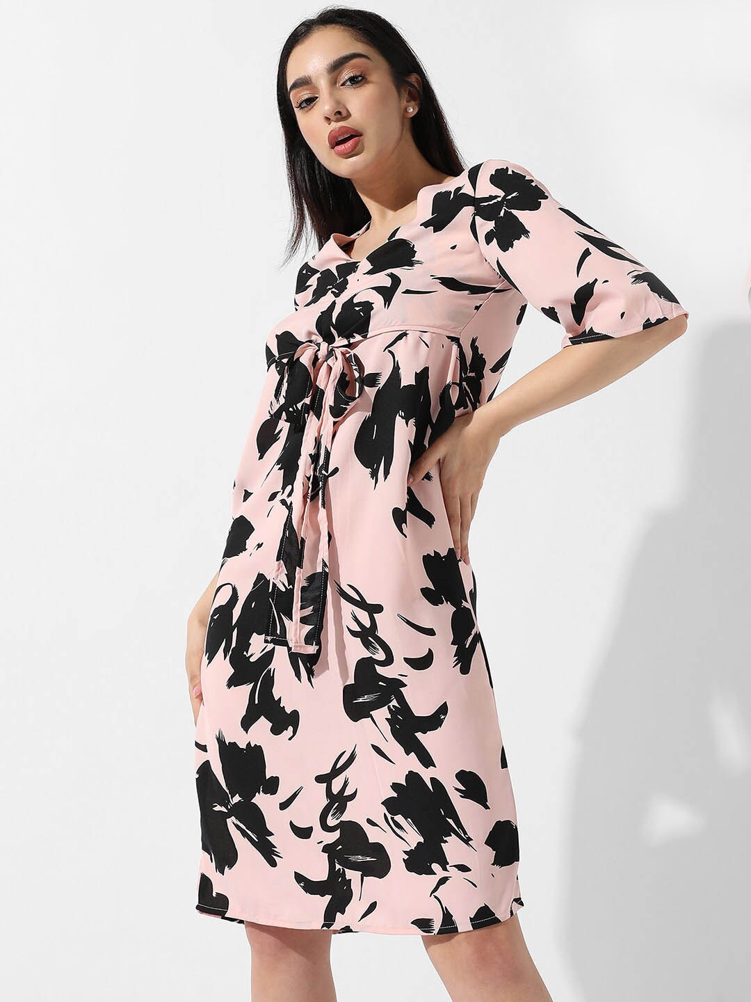 

Campus Sutra Floral Print Empire Dress, Pink