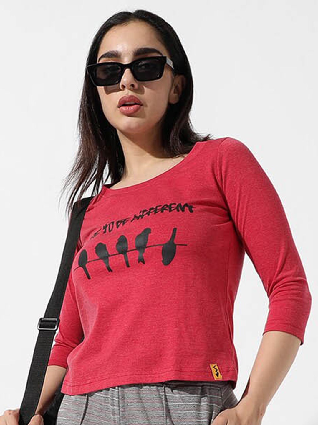 

Campus Sutra Red Typography Printed Cotton T-shirt