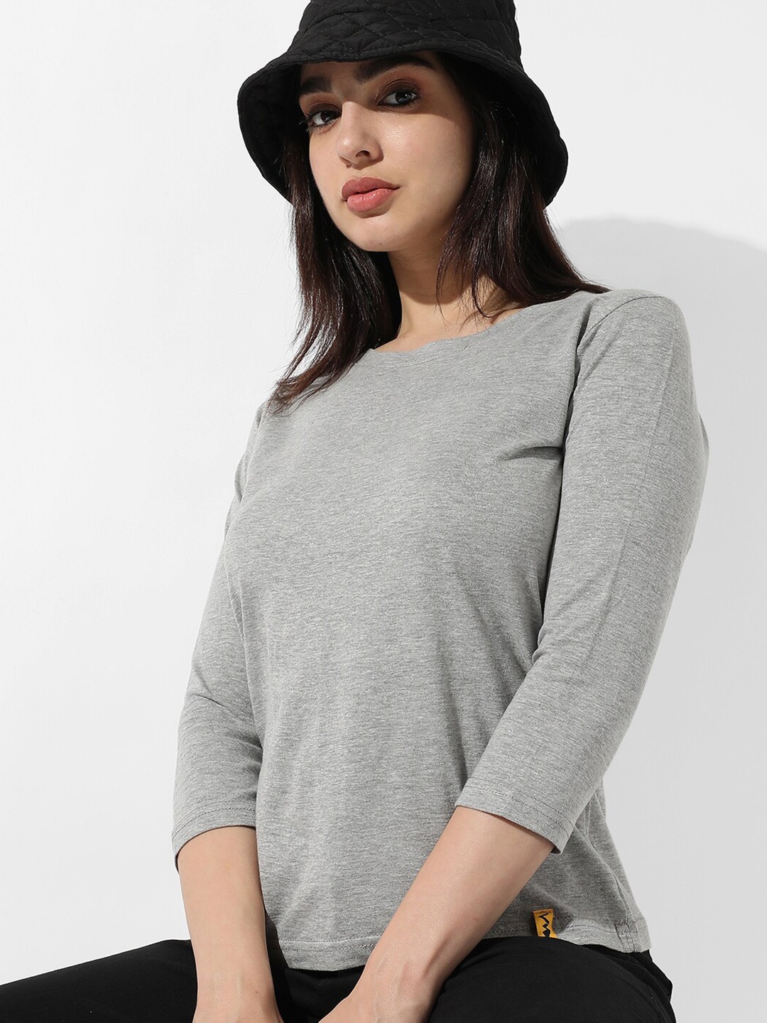 

Campus Sutra Grey Cotton Boxy Fit T-shirt