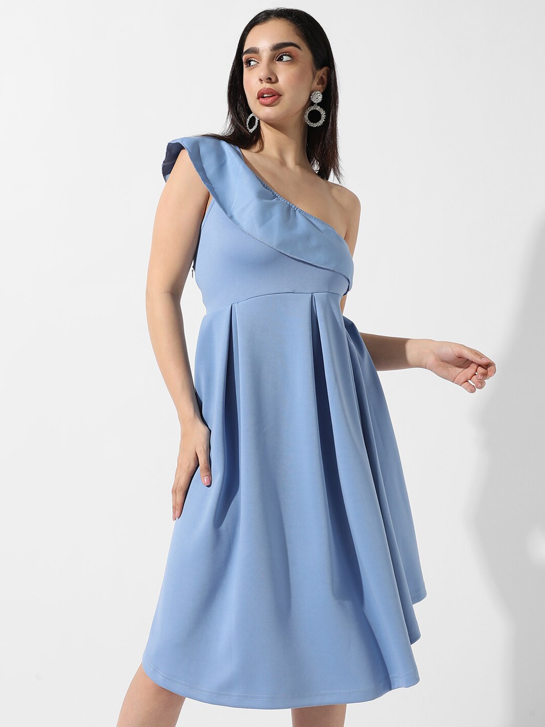 

Campus Sutra One Shoulder Fit & Flare Midi Dress, Blue