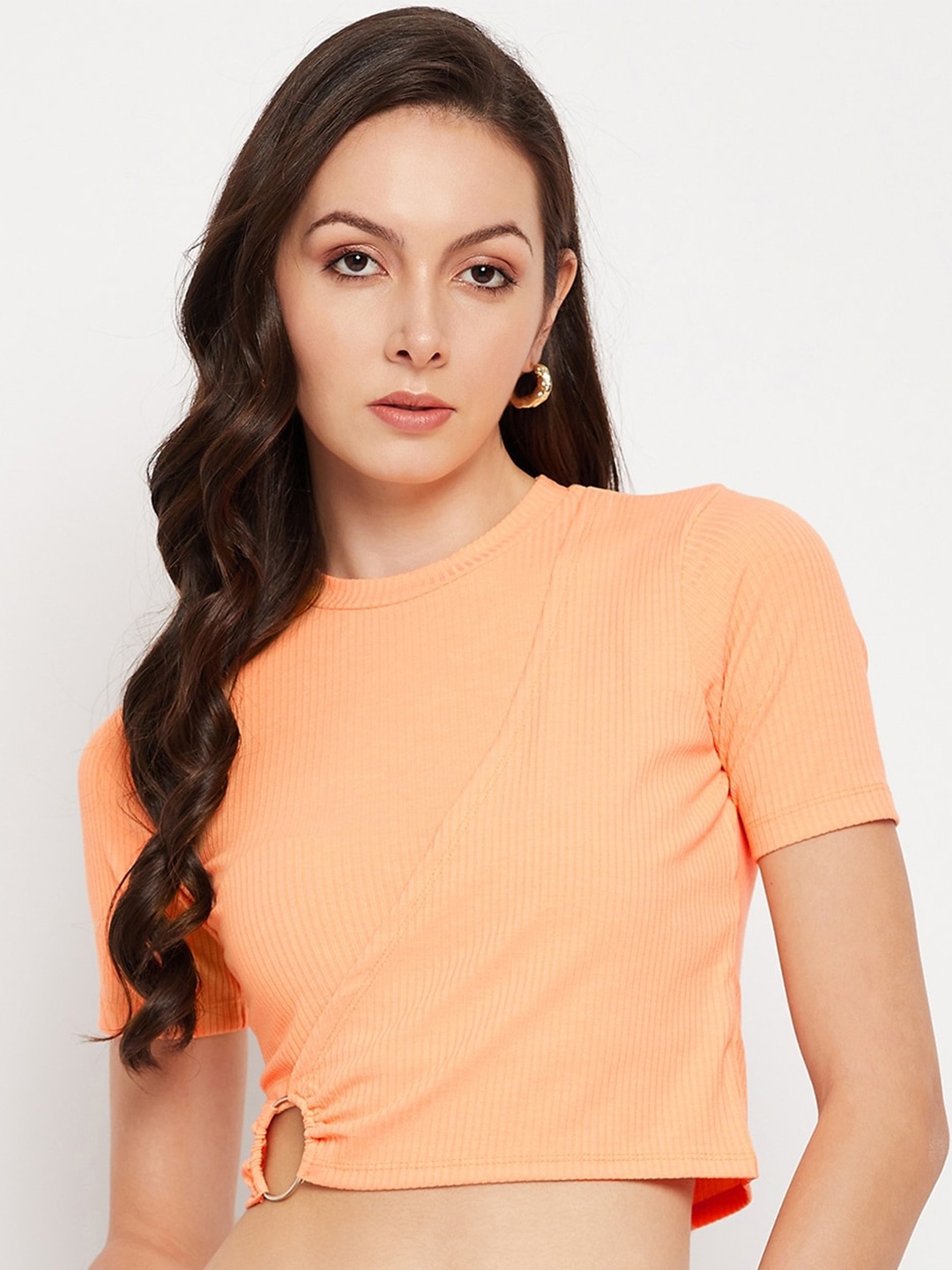 

Madame Round Neck Cotton Wrap Crop Top, Orange