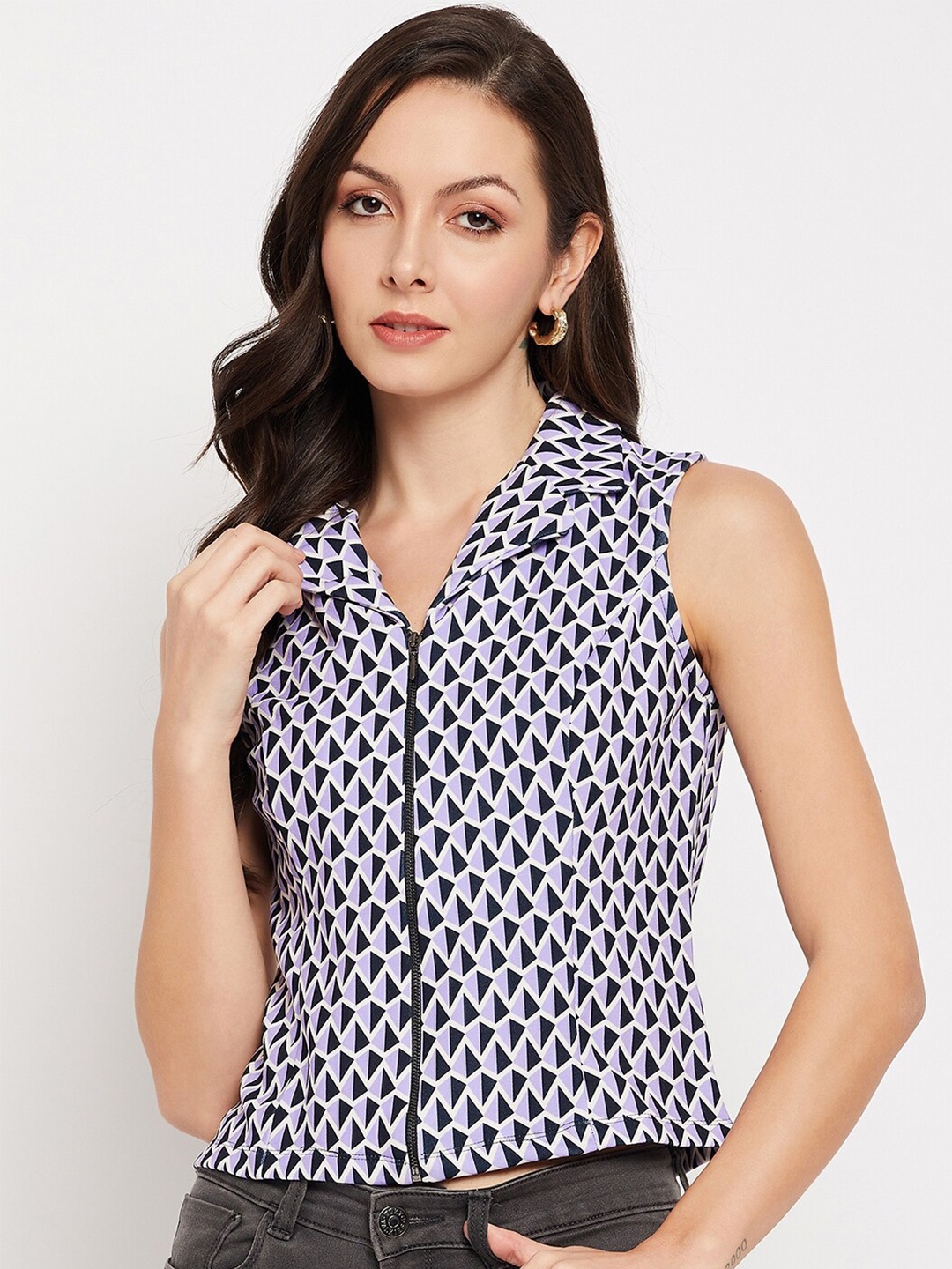 

Madame Geometric Printed Cotton Shirt Style Top, Lavender
