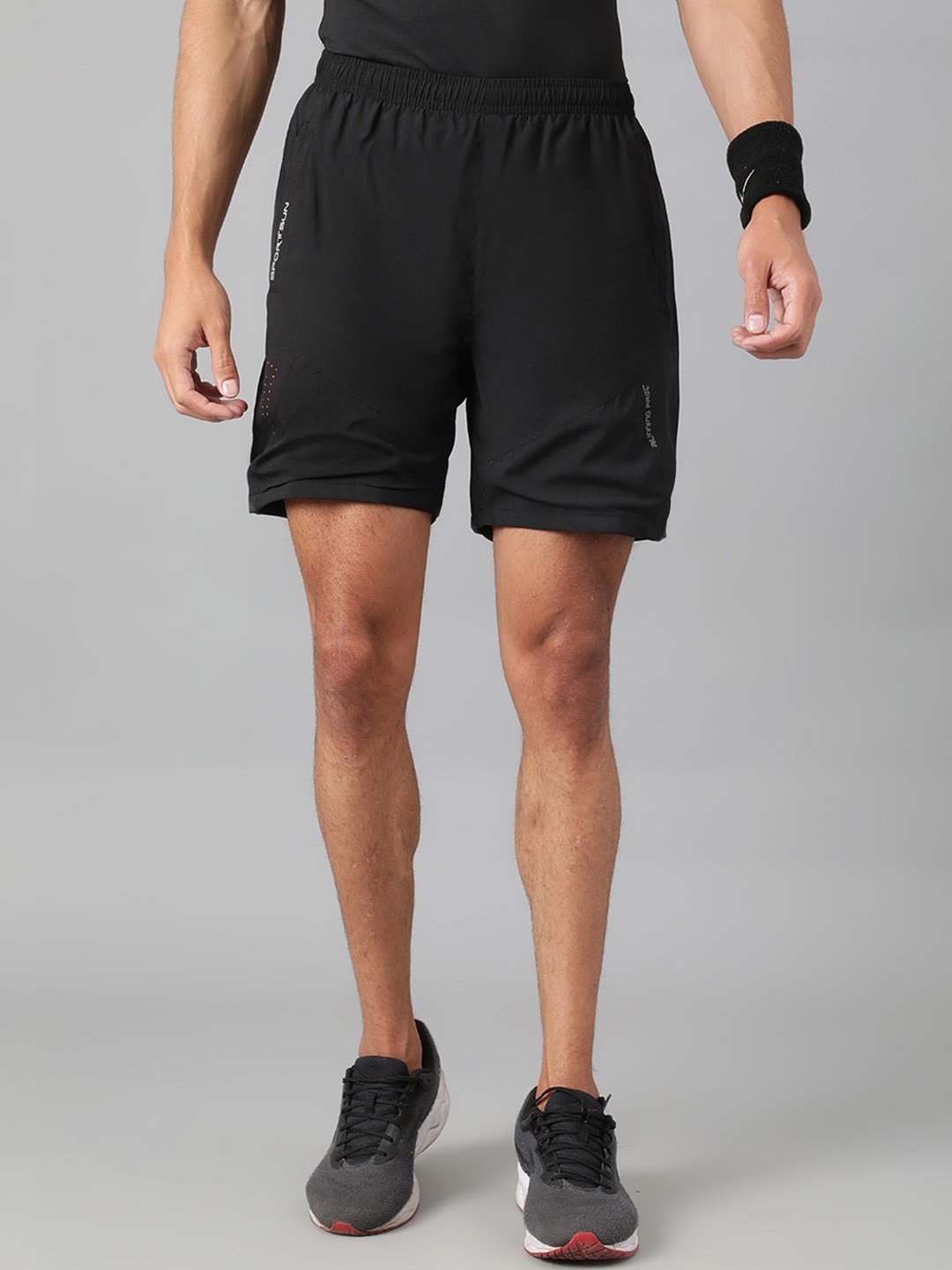 

SPORT SUN Men Mid-Rise Sports Shorts, Black